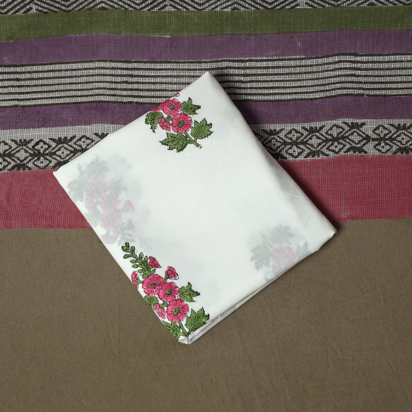 Sanganeri hand block print cotton 3pc unstitched dress