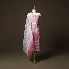 Sanganeri hand block print cotton 3pc unstitched dress
