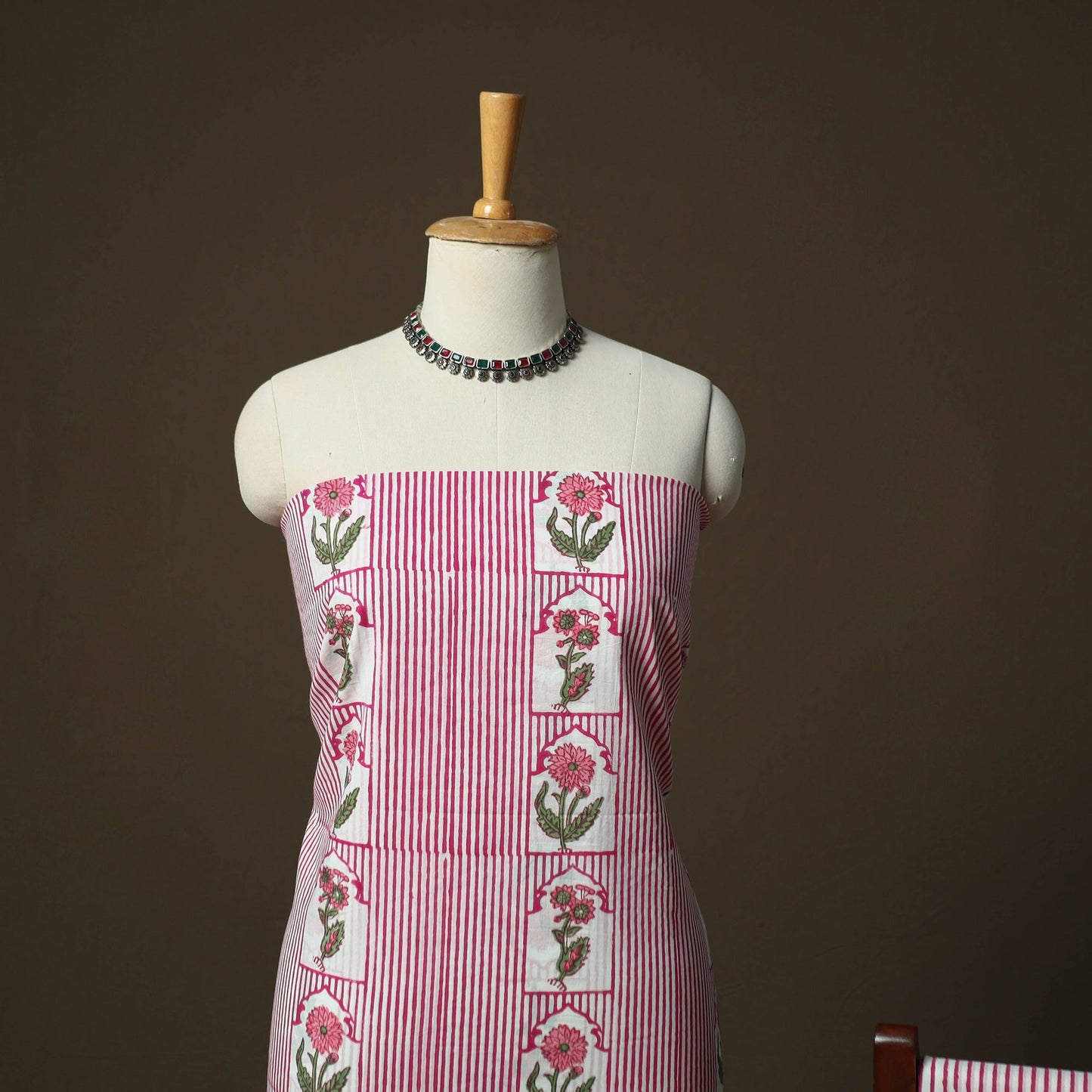 Sanganeri hand block print cotton 3pc unstitched dress