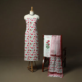 Sanganeri hand block print cotton 3pc unstitched dress