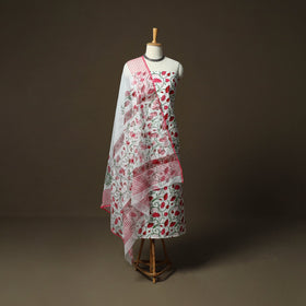 Sanganeri hand block print cotton 3pc unstitched dress
