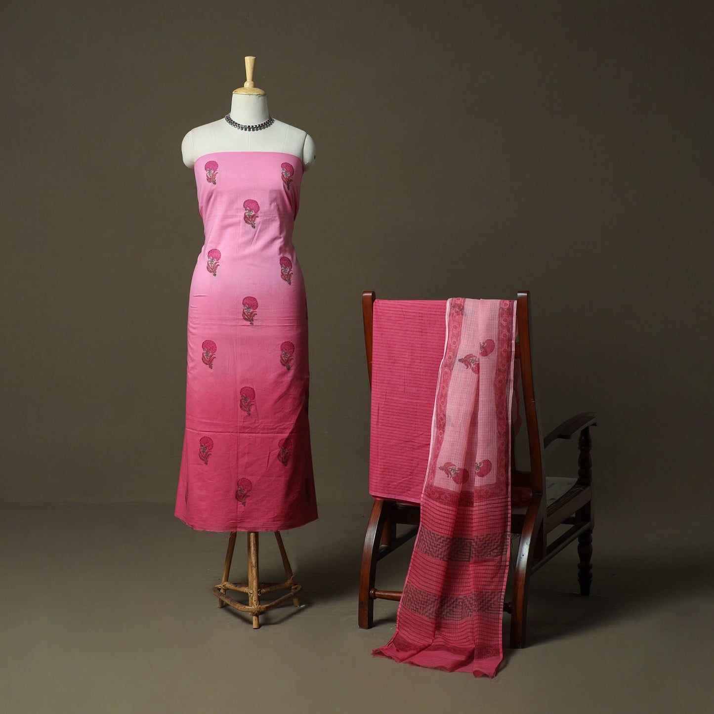 Sanganeri hand block print cotton 3pc unstitched dress