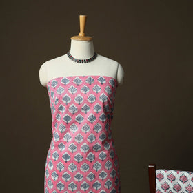 Sanganeri hand block print cotton 3pc unstitched dress