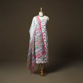 Sanganeri hand block print cotton 3pc unstitched dress