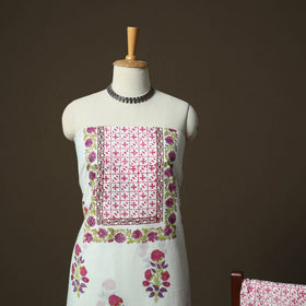 Sanganeri hand block print cotton 3pc unstitched dress