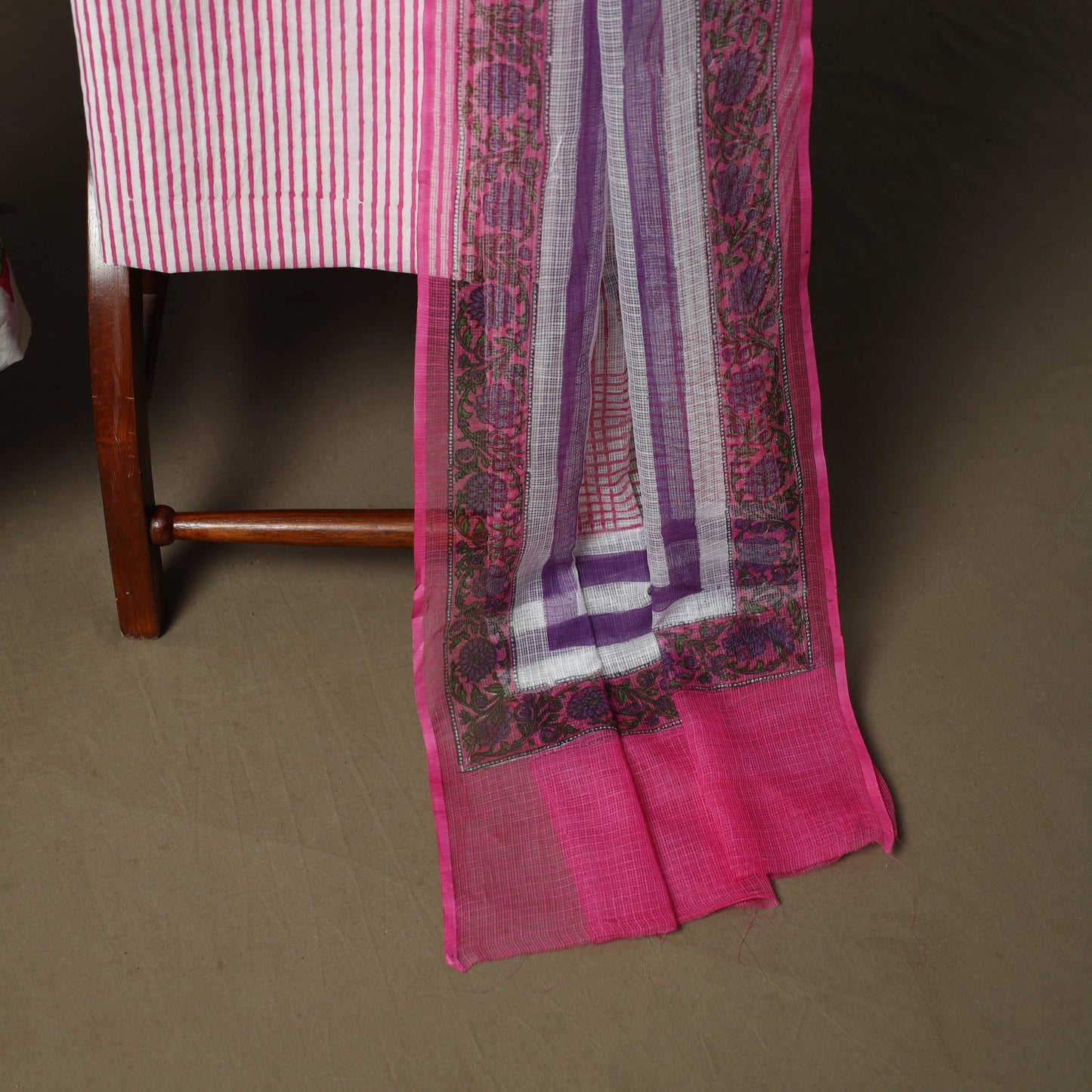 Sanganeri hand block print cotton 3pc unstitched dress