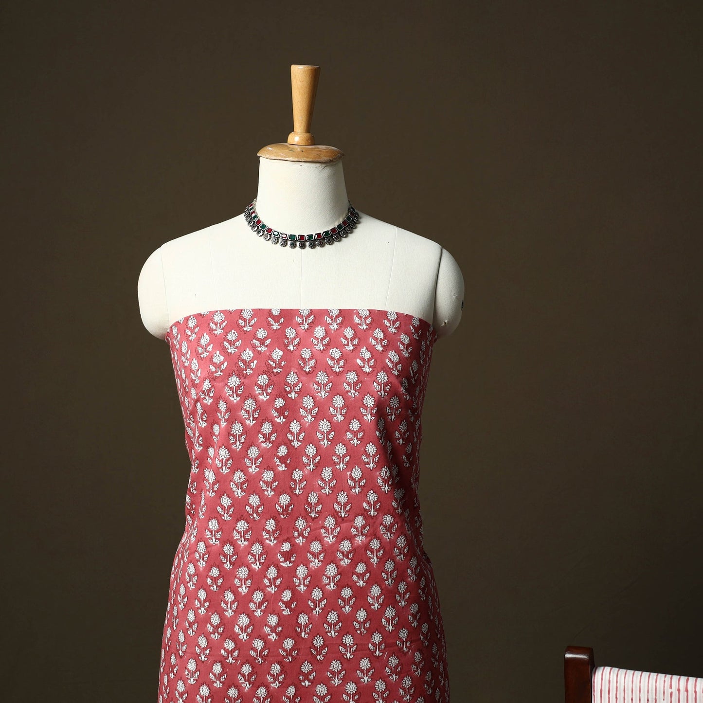 Sanganeri hand block print cotton 3pc unstitched dress