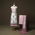 Sanganeri hand block print cotton 3pc unstitched dress
