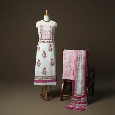 Sanganeri hand block print cotton 3pc unstitched dress