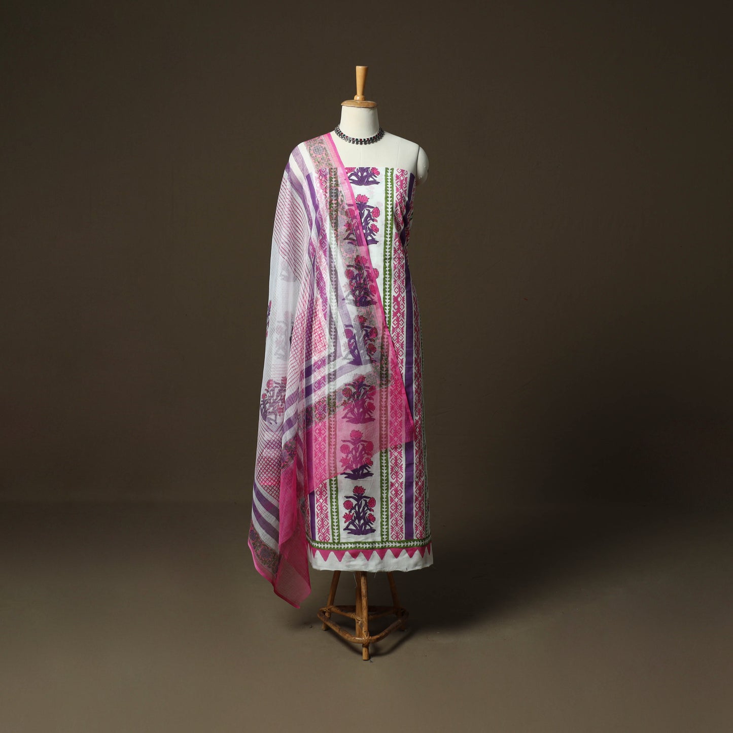 Sanganeri hand block print cotton 3pc unstitched dress