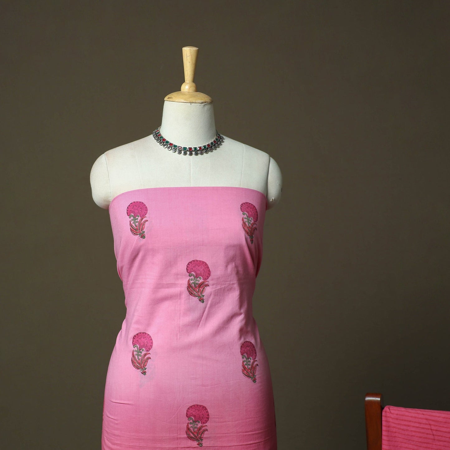 Sanganeri hand block print cotton 3pc unstitched dress