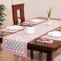 Pink Sanganeri Print Cotton Table Runner with Mats & Napkins