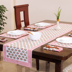 Pink Sanganeri Print Cotton Table Runner with Mats & Napkins