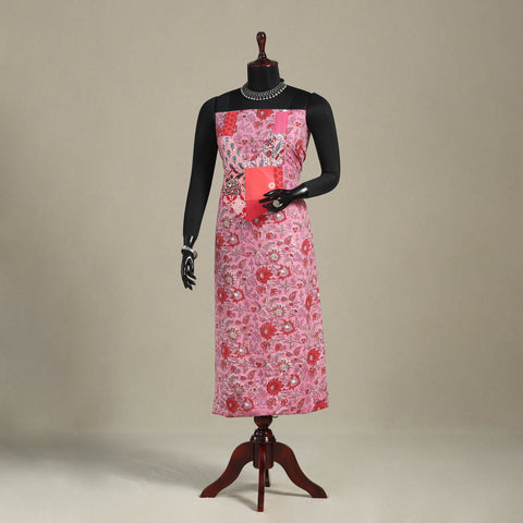 Pink - sanganeri patchwork cotton unstitched kurta material