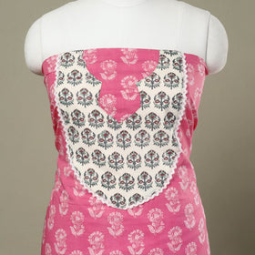 Buy Pink Sanganeri Print Patchwork Cotton Kurta Material