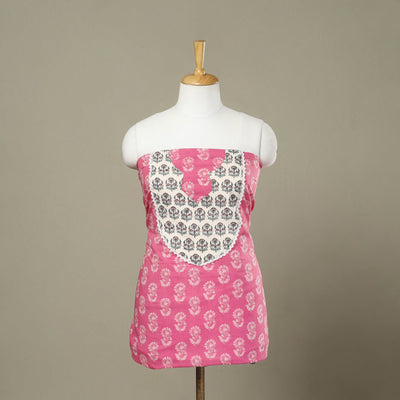 Buy Pink Sanganeri Print Patchwork Cotton Kurta Material