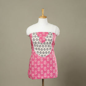 Buy Pink Sanganeri Print Patchwork Cotton Kurta Material