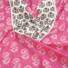 Buy Pink Sanganeri Print Patchwork Cotton Kurta Material