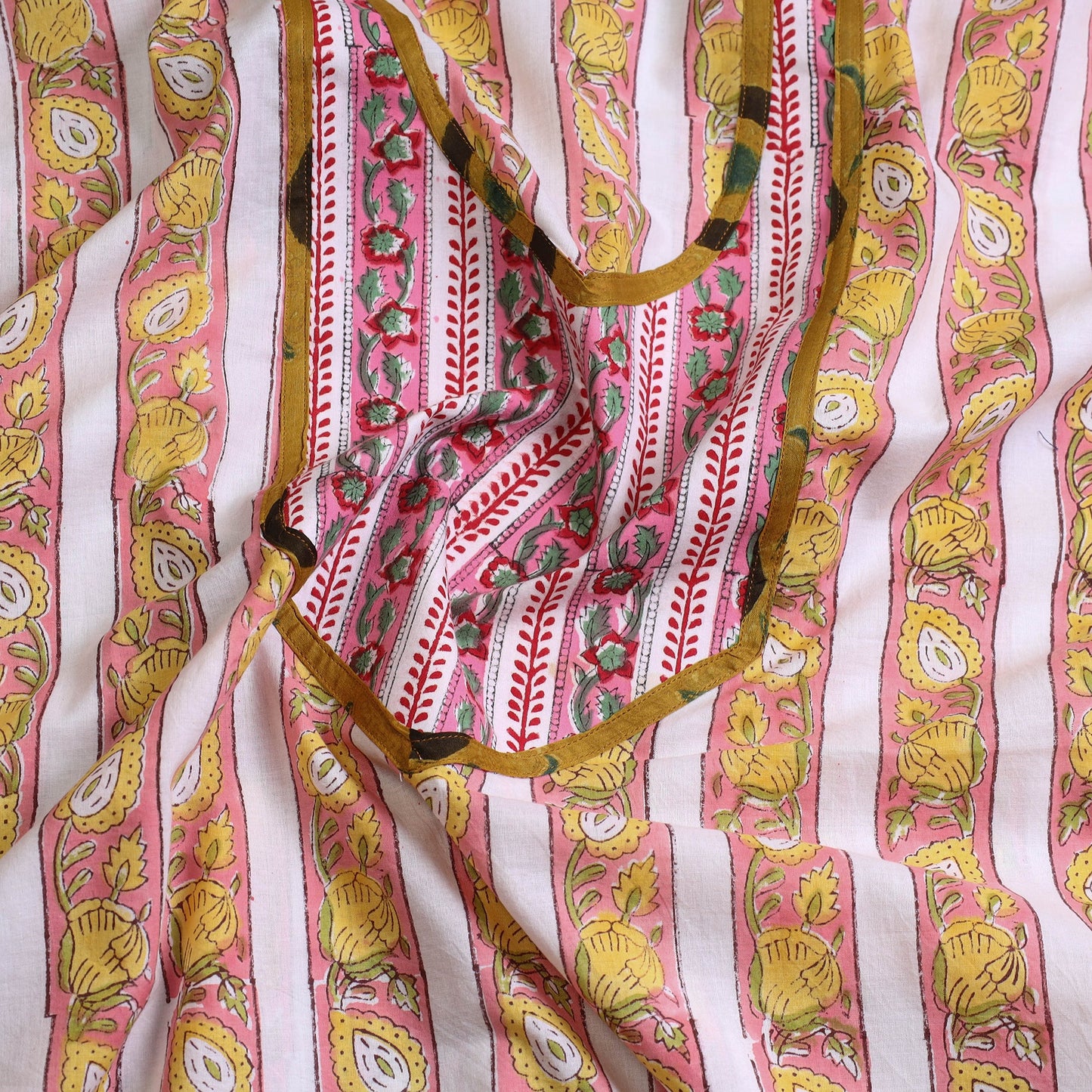 Pink - sanganeri patchwork unstitched kurta material (3m)