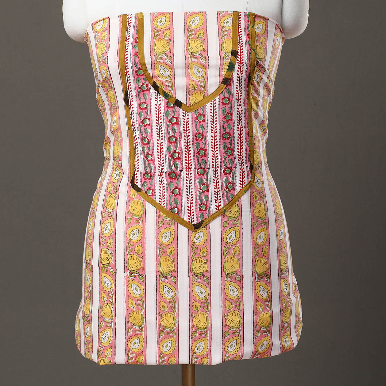 Pink - sanganeri patchwork unstitched kurta material (3m)