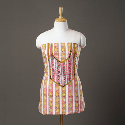 Pink - sanganeri patchwork unstitched kurta material (3m)