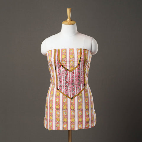 Pink - sanganeri patchwork unstitched kurta material (3m)