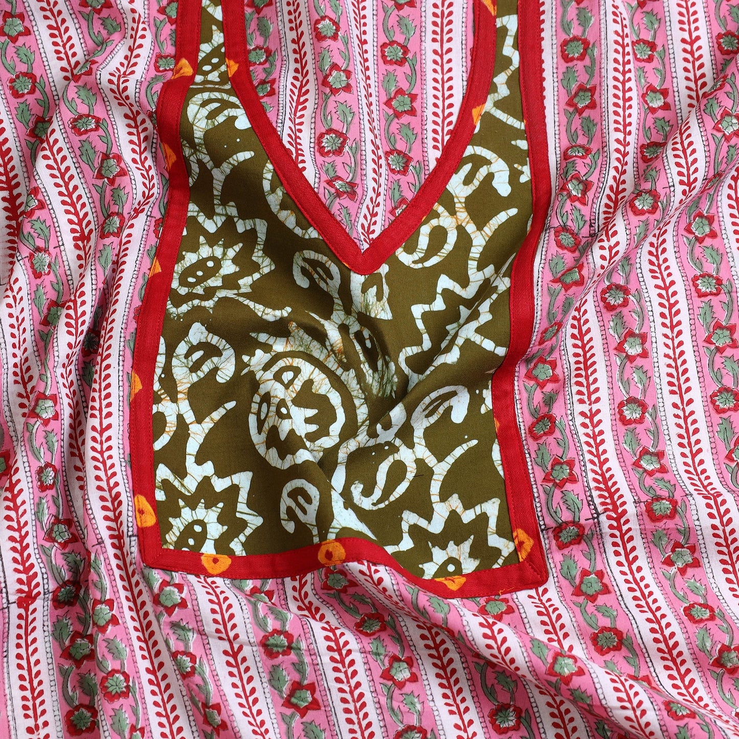 Pink - sanganeri patchwork unstitched kurta material (3m)