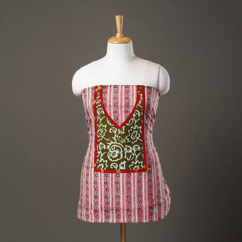 Pink - sanganeri patchwork unstitched kurta material (3m)