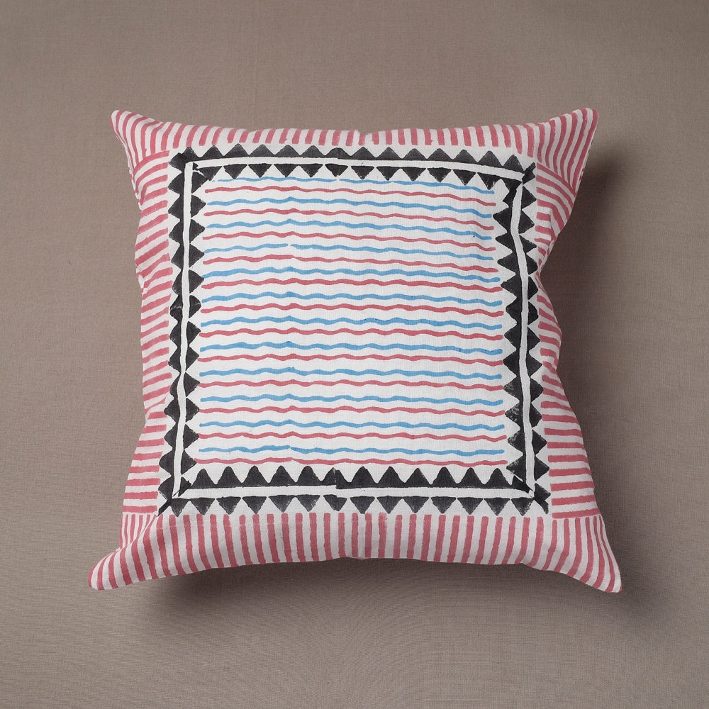 Pink Sanganeri Block Printed Cotton Cushion Cover 