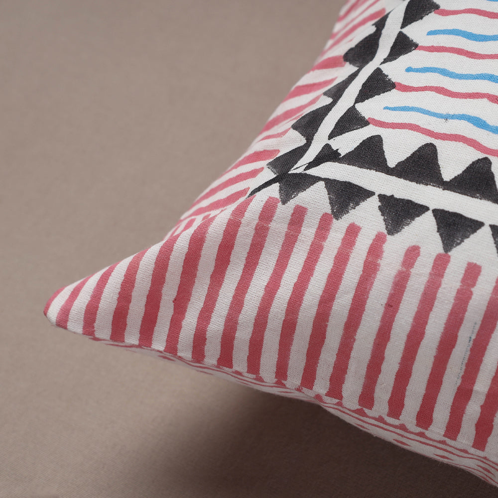Pink Sanganeri Block Printed Cotton Cushion Cover 