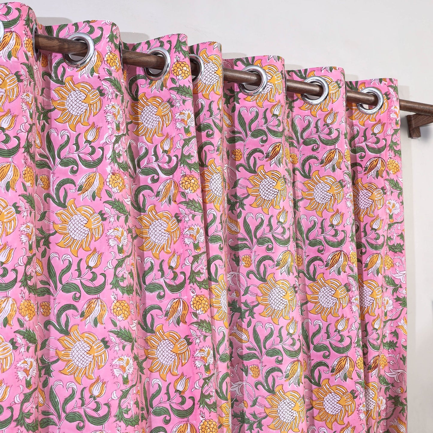 Pink - sanganeri printed cotton door curtain (7 x 3 feet)