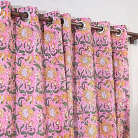 Pink - sanganeri printed cotton door curtain (7 x 3 feet)