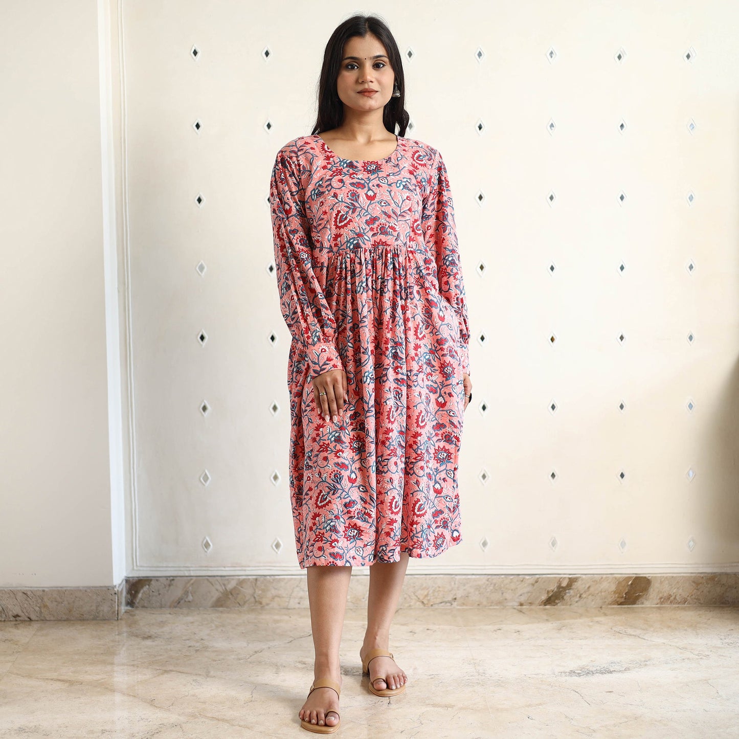 Buy Sanganeri Block Printed Cotton Flared Dress 07 Online at iTokri.com