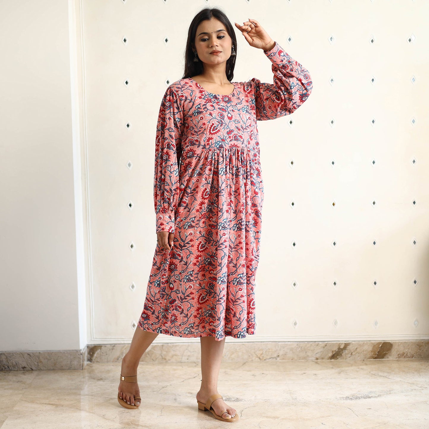 Buy Sanganeri Block Printed Cotton Flared Dress 07 Online at iTokri.com