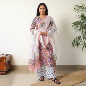  Sanganeri Block Printed Cotton Kurta with Palazzo & Dupatta Set 14 