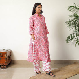 Buy Sanganeri Block Printed Cotton Kurta with Palazzo & Dupatta Set 15 Online at iTokri.com