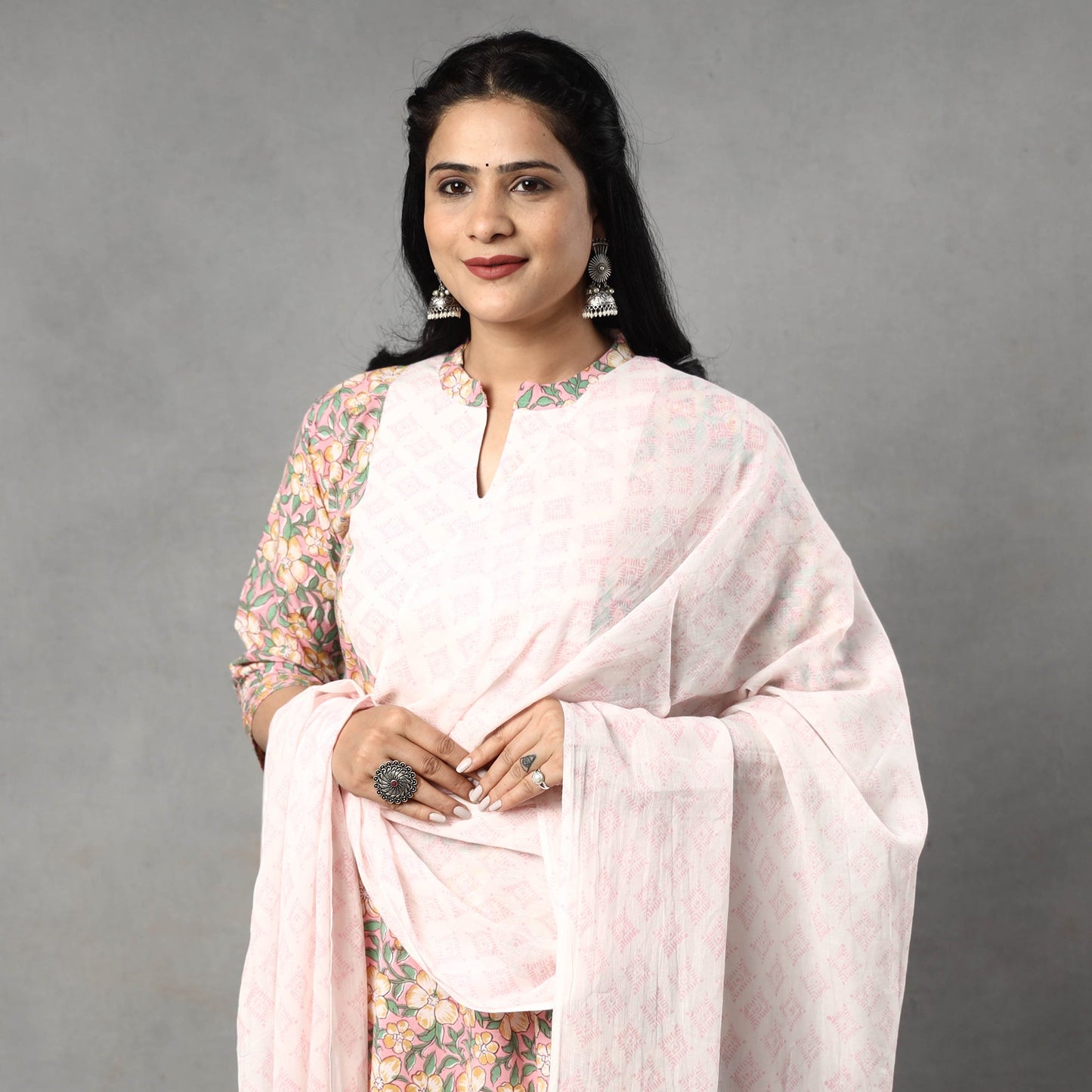  Sanganeri Block Printed Cotton Kurta with Palazzo & Dupatta Set 