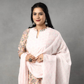  Sanganeri Block Printed Cotton Kurta with Palazzo & Dupatta Set 