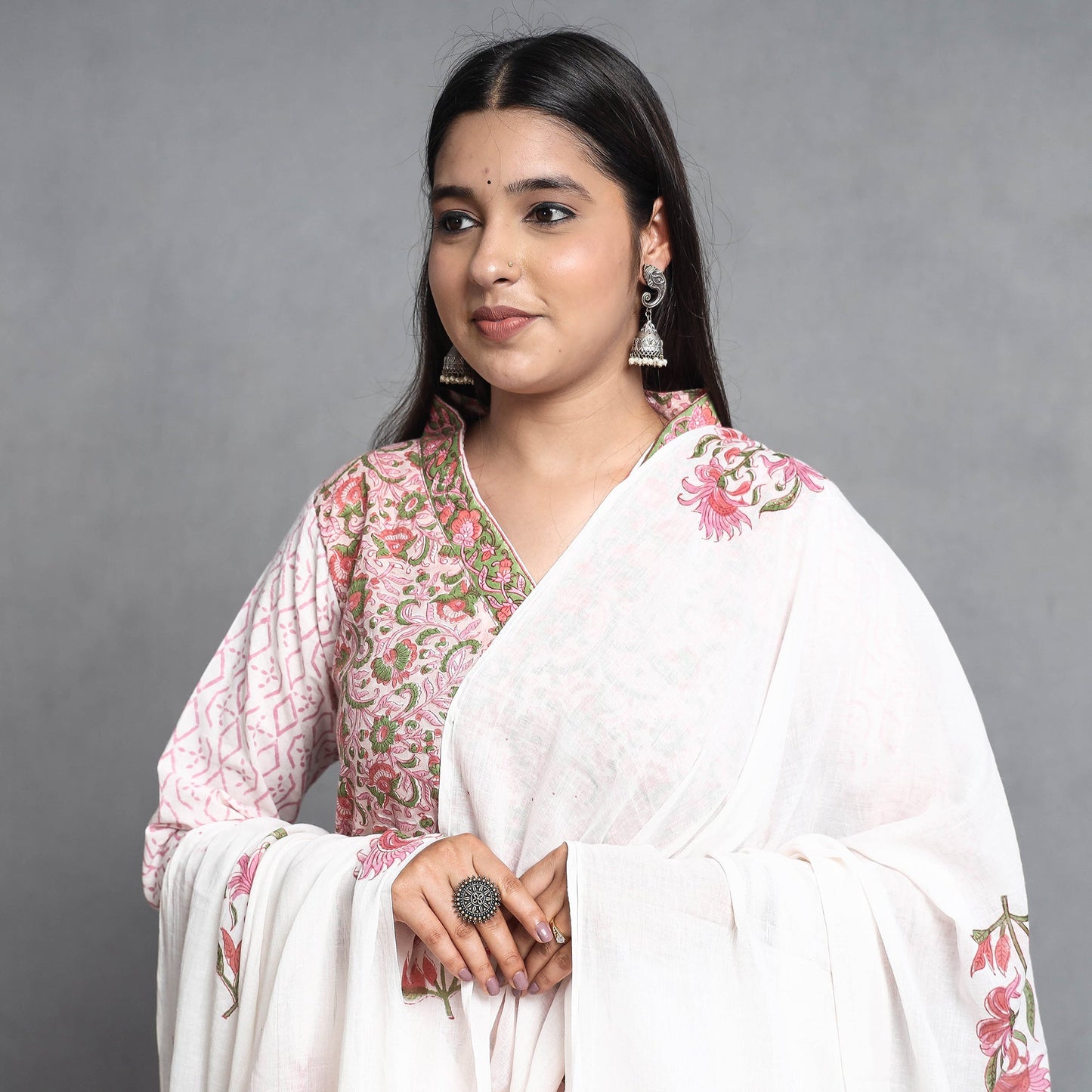 Buy Sanganeri Block Printed Cotton Kurta with Palazzo & Dupatta Set Online at iTokri.com