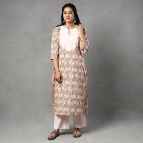  Sanganeri Block Printed Cotton Kurta with Palazzo & Dupatta Set 