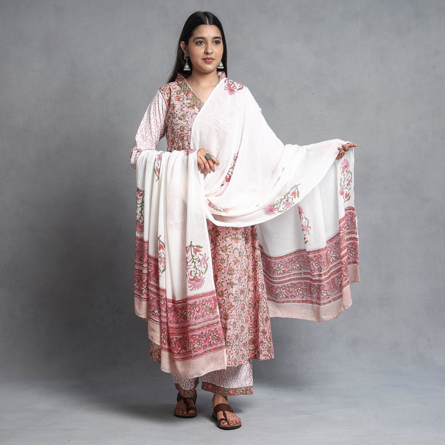 Buy Sanganeri Block Printed Cotton Kurta with Palazzo & Dupatta Set Online at iTokri.com