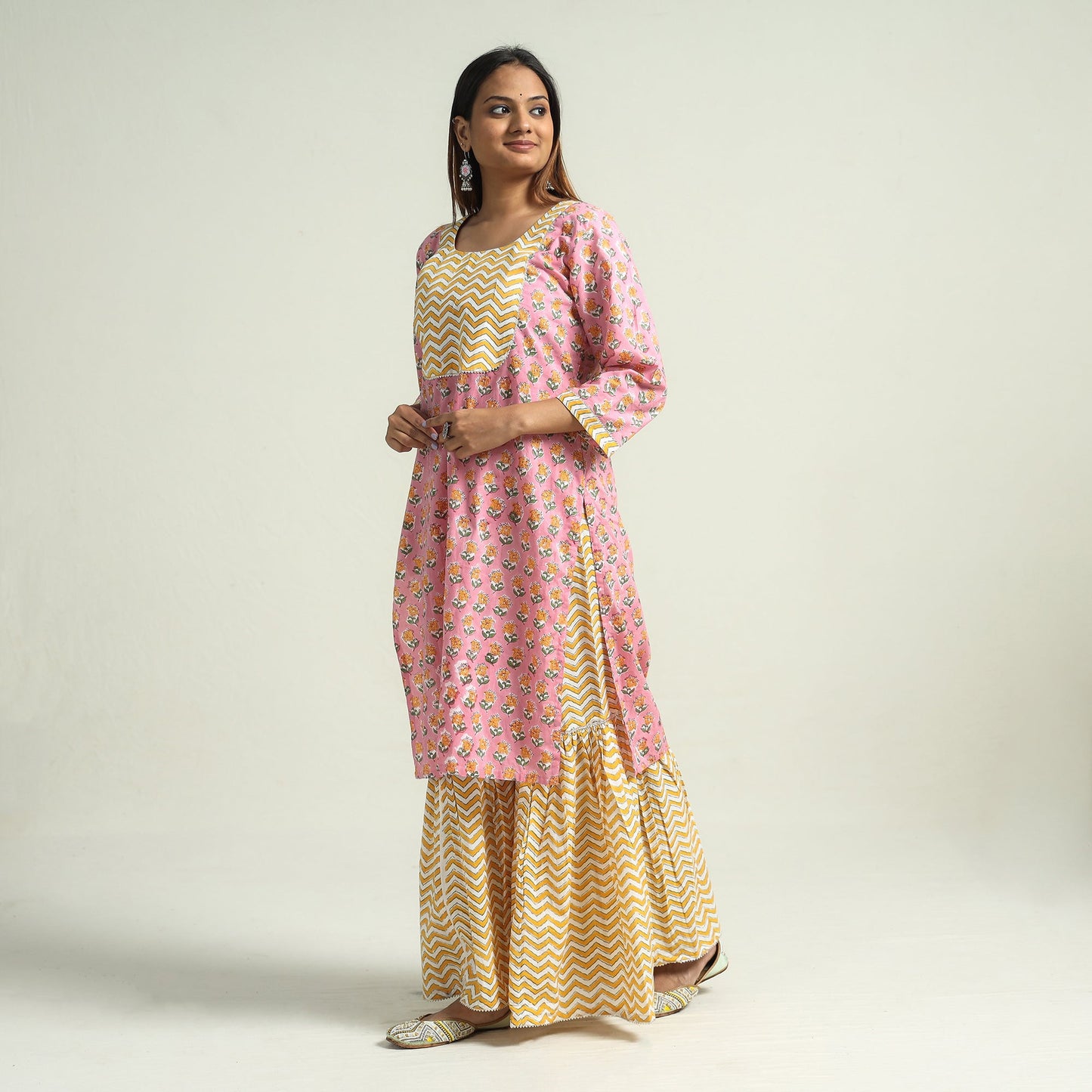 Sanganeri Block Printed Cotton Kurta with Sharara Set
