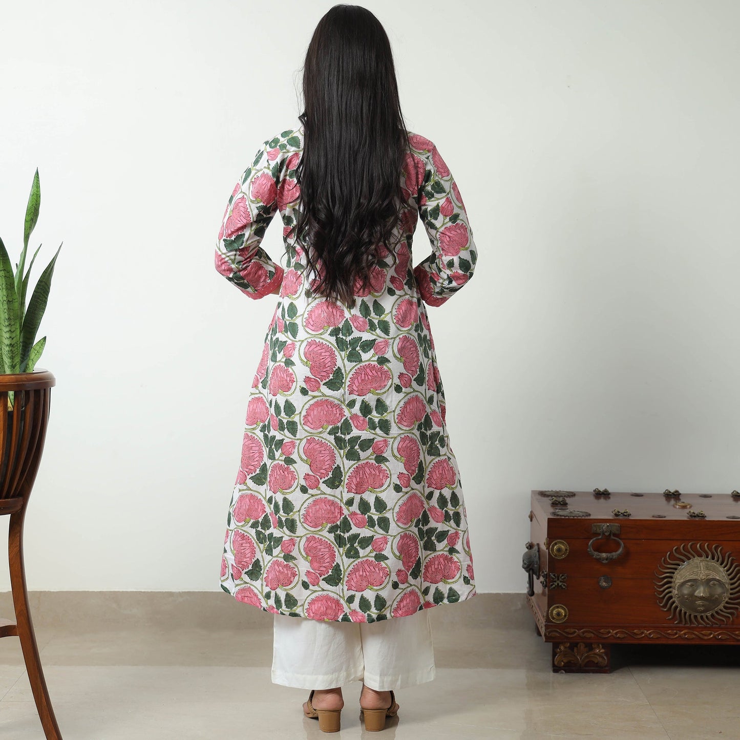 Buy Sanganeri Block Printed Cotton A-Line Kurta with Jacquard Patchwork 01 Online at iTokri.com