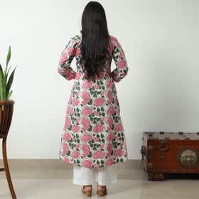 Buy Sanganeri Block Printed Cotton A-Line Kurta with Jacquard Patchwork 01 Online at iTokri.com