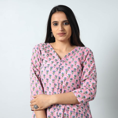 Sanganeri Block Printed Cotton Long Kurta Online 