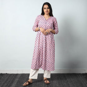  Sanganeri Block Printed Cotton Long Kurta Online 