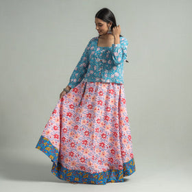 Pink Sanganeri Block Printed Cotton Long Skirt 