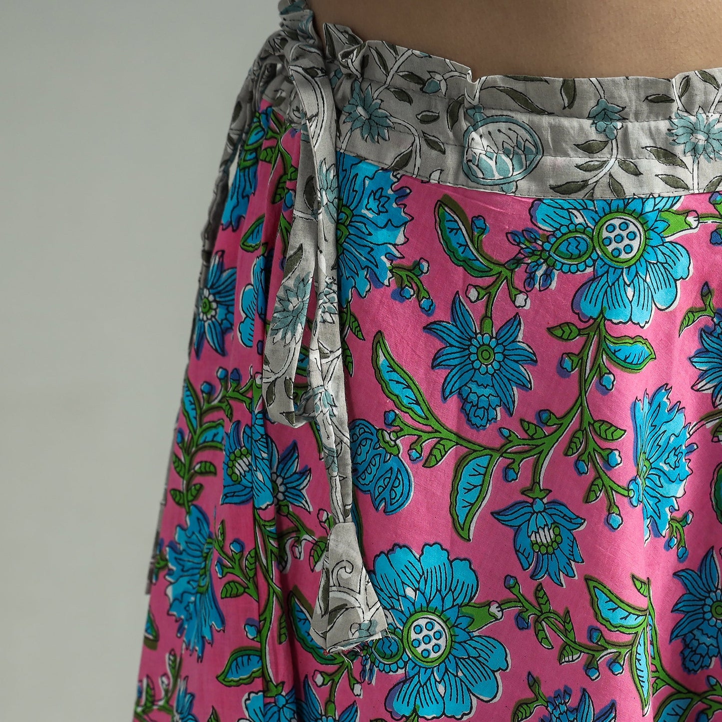 Pink Sanganeri Block Printed Cotton Long Skirt 