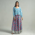 Pink Sanganeri Block Printed Cotton Long Skirt 