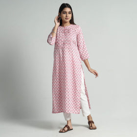 Buy Sanganeri Printed Cotton Pintuck Long Kurta Online l iTokri.com